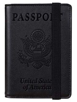 RFID Blocking Leather Passport Holder Cover Case Travel Wallet Elastic Strap