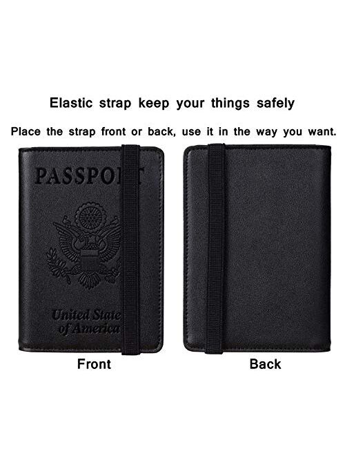 Travelambo RFID Blocking Leather Passport Holder Cover Case Travel Wallet Elastic Strap