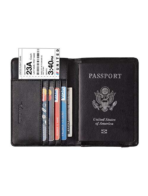 Travelambo RFID Blocking Leather Passport Holder Cover Case Travel Wallet Elastic Strap