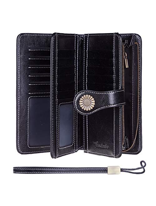 Travelambo Womens Large Capacity RFID Blocking Genuine Leather Multi Card Wallets
