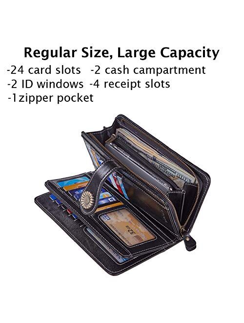 Travelambo Womens Large Capacity RFID Blocking Genuine Leather Multi Card Wallets