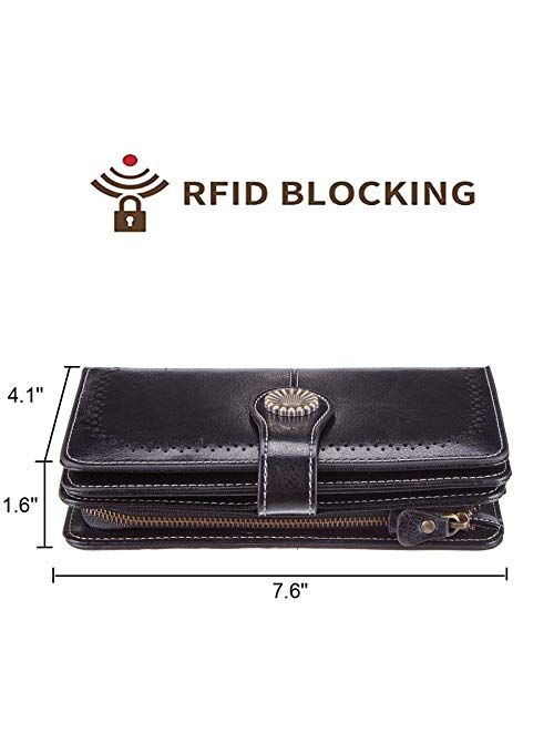 Travelambo Womens Large Capacity RFID Blocking Genuine Leather Multi Card Wallets