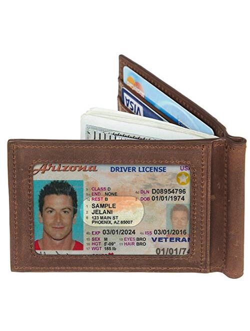 Travelambo RFID Blocking Front Pocket Minimalist Leather Slim Wallet Money Clip