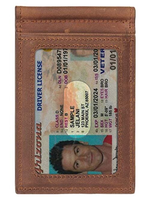Travelambo RFID Blocking Front Pocket Minimalist Leather Slim Wallet Money Clip