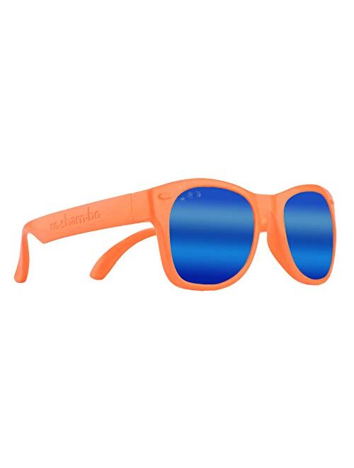 Blippi Mirrored Sunglasses - Bendable, Polarized, Orange Glasses for Children with Blue Mirrored Lens