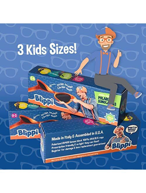 Blippi Mirrored Sunglasses - Bendable, Polarized, Orange Glasses for Children with Blue Mirrored Lens