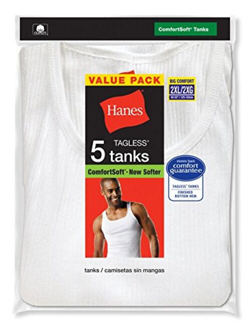 Hanes Mens 5 Pack Cotton Tank A-Shirt Undershirts - 372P5