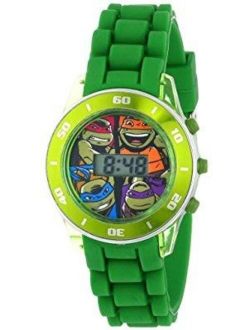 Ninja Turtles Kids' Digital Watch with Matallic Green Bezel, Flashing LED Lights, Green Strap - Kids Digital Watch with Teenage Mutant Ninja Turtles on the Dial, Safe for