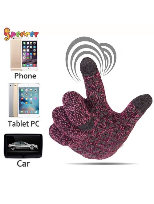 Spencer Winter Warm Texting Gloves for Women Men, Knit Gloves Touchscreen Anti-Slip Silicone Gel Thermal Soft Lining Elastic Cuff Texting Gloves "Purple,Women"