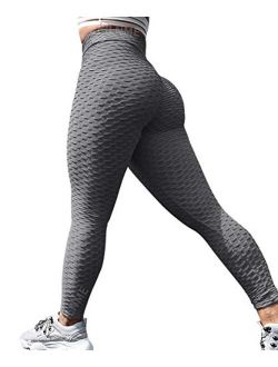 RILNME Anti-Cellulite Butt Lift Leggings High Waisted Scrunch Booty Yoga Pants Textured Ruched Tights for Women