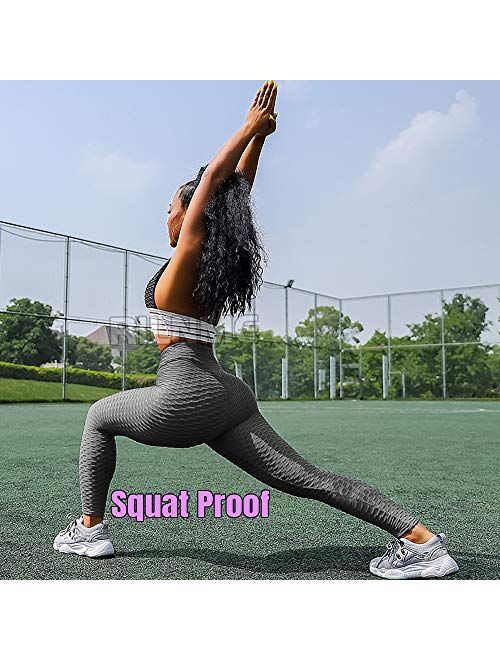 RILNME Anti-Cellulite Butt Lift Leggings High Waisted Scrunch Booty Yoga Pants Textured Ruched Tights for Women