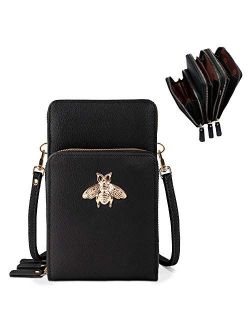 Lightweight Leather Phone Purse, Small Crossbody Bag Mini Cell Phone Pouch Shoulder Bag with 3 Compartment for Women