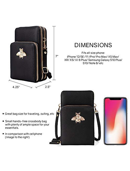 DELUXITY Lightweight Leather Phone Purse, Small Crossbody Bag Mini Cell Phone Pouch Shoulder Bag with 3 Compartment for Women