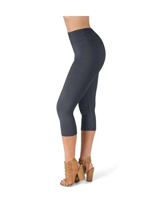 Satina High Waisted Leggings (One Size, Crop Length Charcoal) Very Soft...