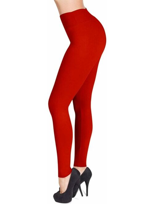 SATINA High Waisted Leggings - 25 Colors - Plus Size, 02 Full Length Red