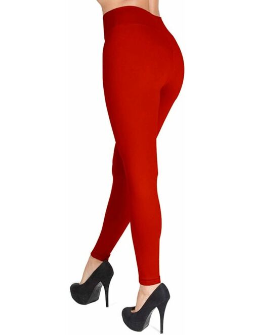 SATINA High Waisted Leggings - 25 Colors - Plus Size, 02 Full Length Red