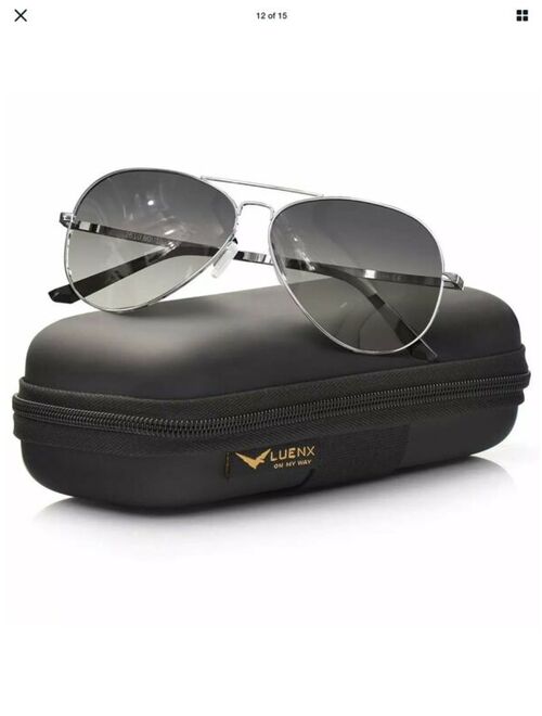 LUENX Aviator Sunglasses Silver Polarized - UV 400 Protection with case