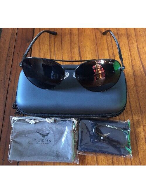 Luenx Aviator Sunglasses Men Women Polarized With Case - Uv 400 Non-Mirror Black