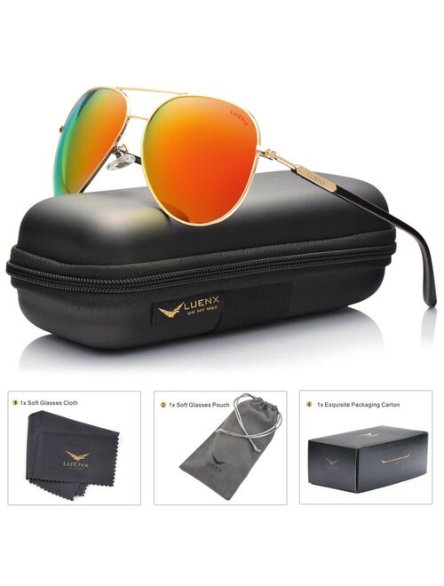 LUENX Womens Mens Aviator Sunglasses Polarized with Case - UV 400 Protection Ora