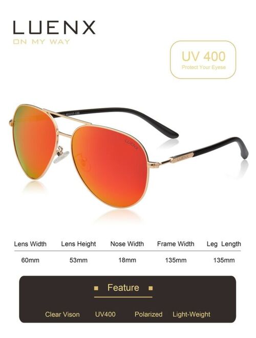 LUENX Womens Mens Aviator Sunglasses Polarized with Case - UV 400 Protection Ora