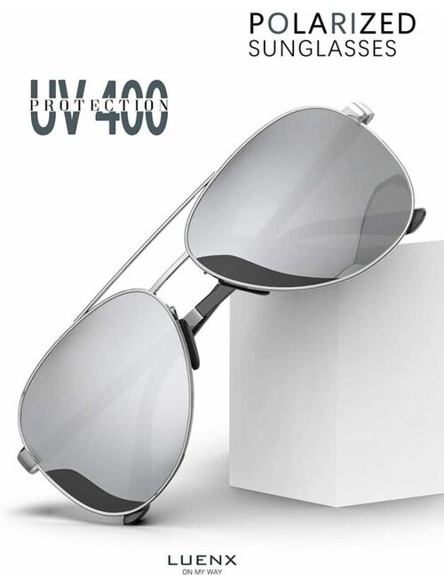 LUENX Aviator Sunglasses for Women Polarized Mirror with Case - UV 6-silver