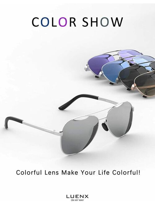 LUENX Aviator Sunglasses for Women Polarized Mirror with Case - UV 6-silver