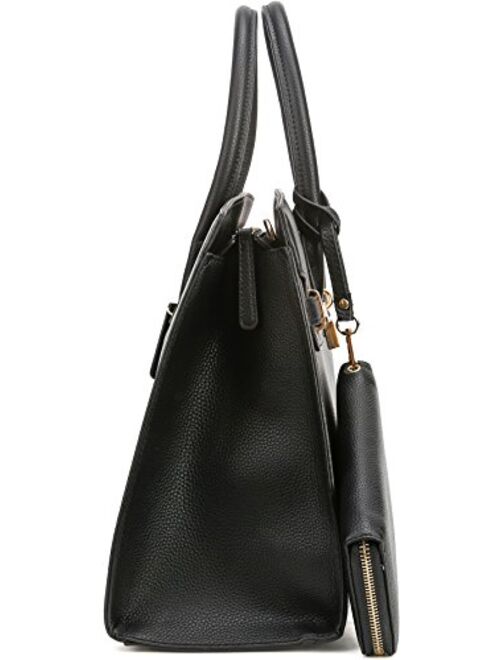 DELUXITY Women's Designer Top Handle Satchel Handbag Tote Bag Briefcase 2pc set