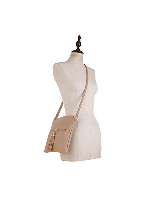 DELUXITY Women's Fashion Trendsetter Long Lightweight Crossbody Shoulder Bag with Tassels