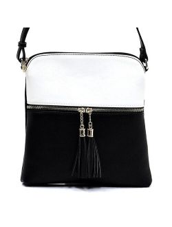 Boutique Purse Womens Crossbody Shoulder Bag Tassel Pocket Black & White NWT