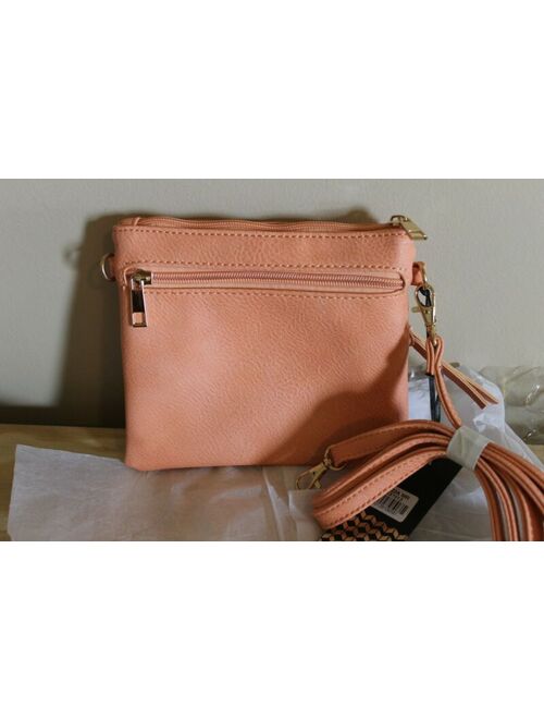 DELUXITY Casual Clutch Multi Pocket Double Zipper Crossbody Purse Bag Vegan