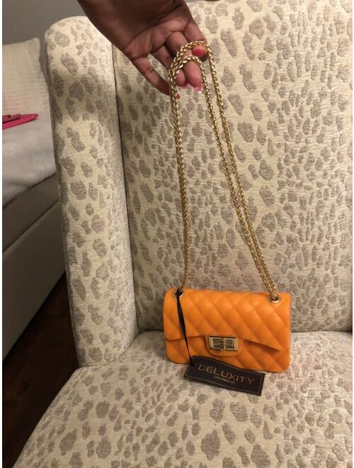 Deluxity Orange Jelly Handbad w/Gold Adjustable Chain Straps