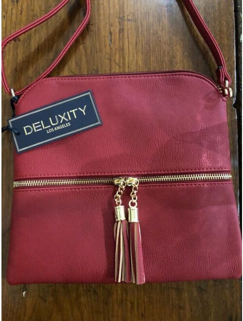Deluxity Womens Red Faux Leather Tassel Zip Crossbody Purse NWT Vegan Great Gift Idea