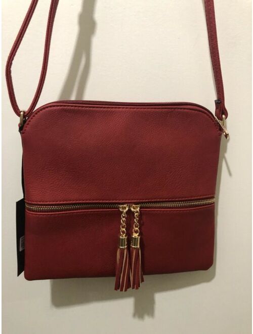 Deluxity Womens Red Faux Leather Tassel Zip Crossbody Purse NWT Vegan Great Gift Idea