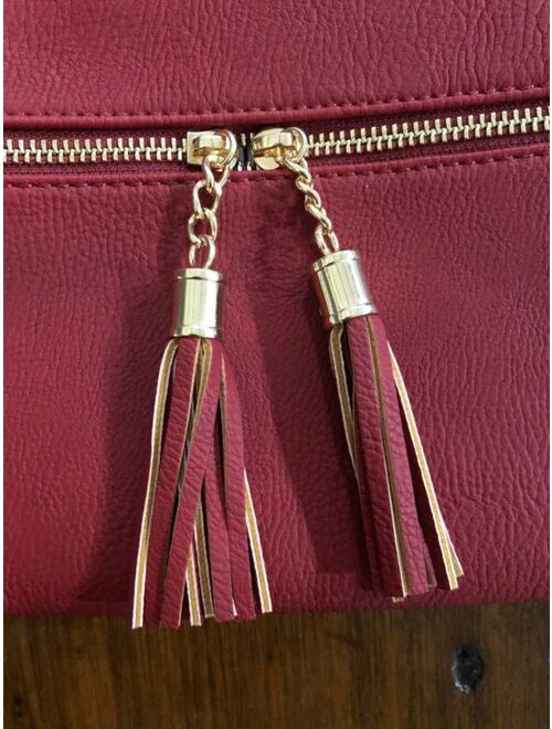 Deluxity Womens Red Faux Leather Tassel Zip Crossbody Purse NWT Vegan Great Gift Idea