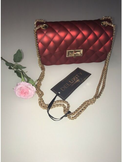 Deluxity Luxury Bag Shoulder Handbags Womens Bag Crossbody Red Golden