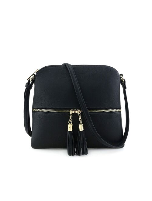 Deluxity Lightweight Medium Crossbody Bag with Tassel Black, Black, Size One Size