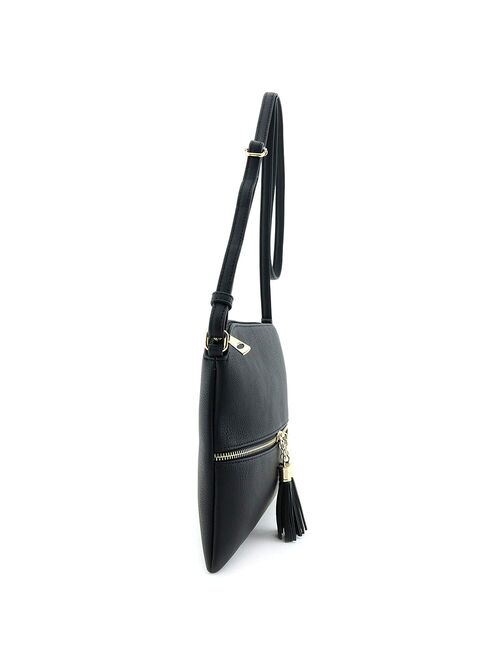 Deluxity Lightweight Medium Crossbody Bag with Tassel Black, Black, Size One Size