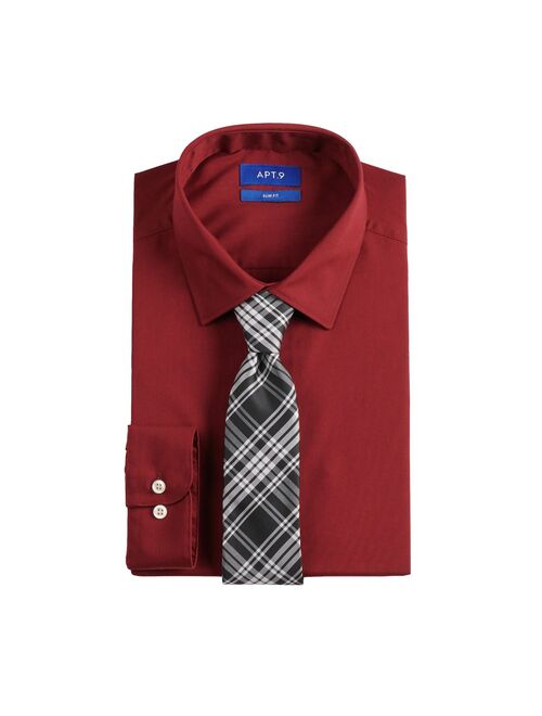 Men's Apt. 9® Slim-Fit Spread-Collar Long Sleeve Dress Shirt & Tie Set