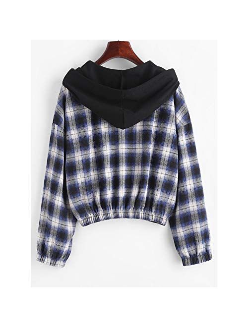 ZAFUL Women's Fleece Lined Zip Up Hoodie Long Sleeve Crop Top Hooded Sweatshirt
