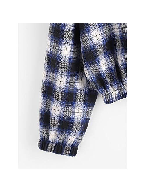 ZAFUL Women's Fleece Lined Zip Up Hoodie Long Sleeve Crop Top Hooded Sweatshirt