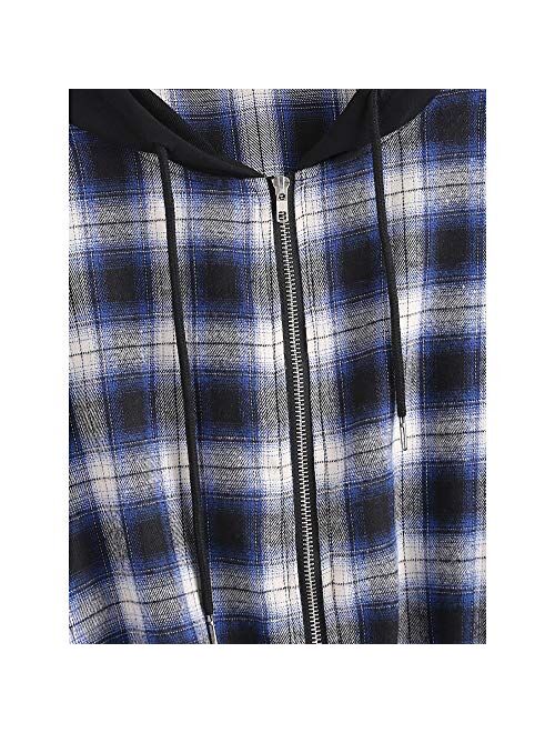 ZAFUL Women's Fleece Lined Zip Up Hoodie Long Sleeve Crop Top Hooded Sweatshirt