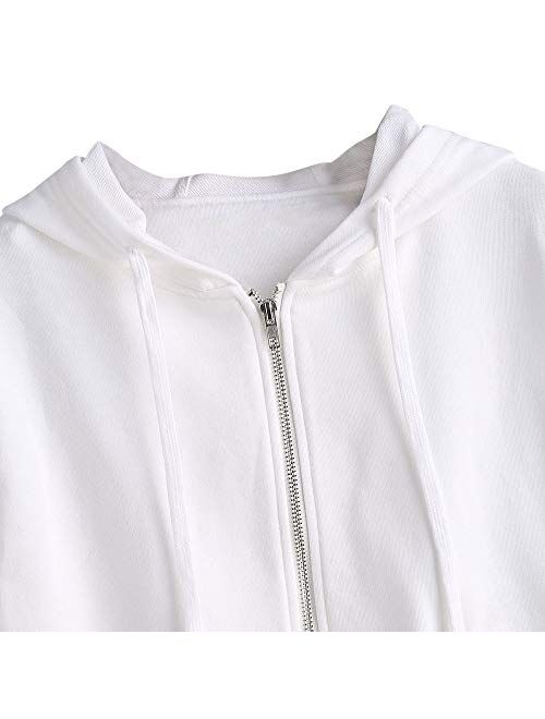 ZAFUL Womens Zip Up Cropped Short Hoodie Drawstring Long Sleeve Drop Shoulder Hooded Sweatshirt