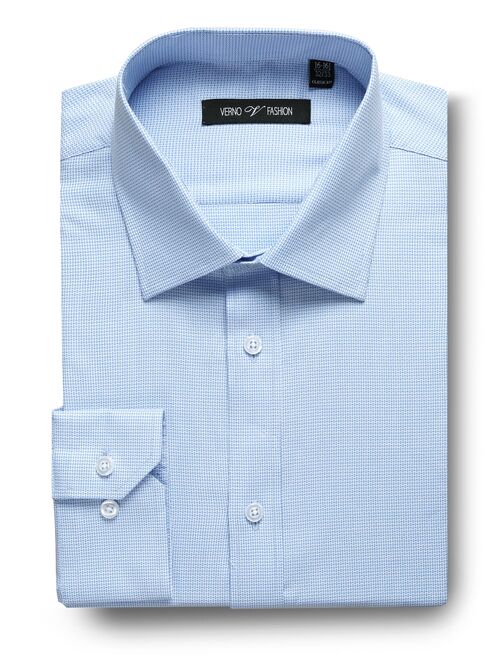 Verno Mens Dress Shirts Regular Fit Long Sleeve Men Shirt Casual Textured Cotton Dress Shirt for Men