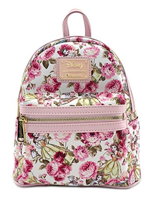 Loungefly x Beauty and the Beast Character Floral Print Mini Faux Leather Backpack