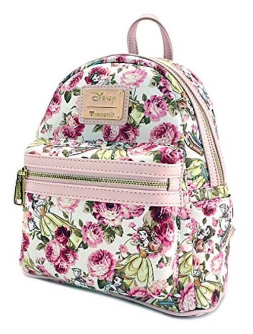 Loungefly x Beauty and the Beast Character Floral Print Mini Faux Leather Backpack