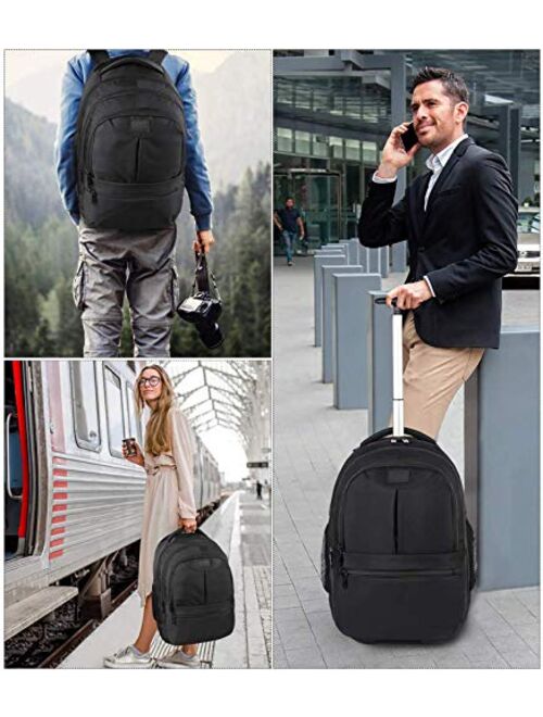 Rolling Backpack,Waterproof Wheeled Travel Backpack, Laptop Backpack for Women Men,Carry on Luggage Backpack Fit 15.6 inch Notebook, Trolley Suitcase Business Bag College