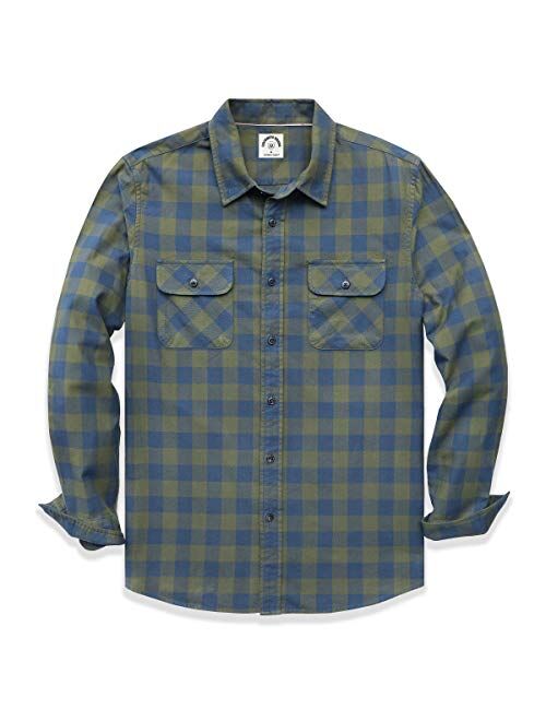 Dubinik Men's Plaid Long Sleeve Shirts Button-Down Casual Cotton Shirts Regular Fit with Two Pockets