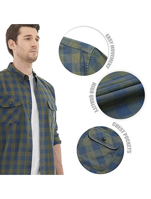 Dubinik Men's Plaid Long Sleeve Shirts Button-Down Casual Cotton Shirts Regular Fit with Two Pockets