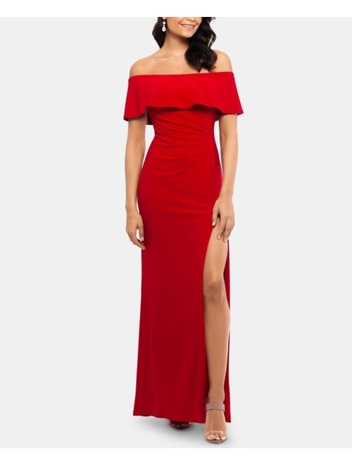X by Xscape Petite Ruffled Off-The-Shoulder Gown