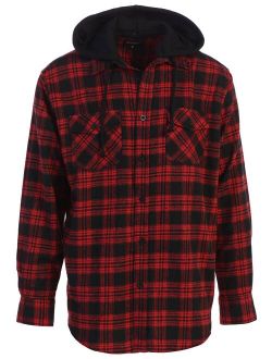 Men's Removable Hoodie Plaid Checkered Flannel Button Down Shirt